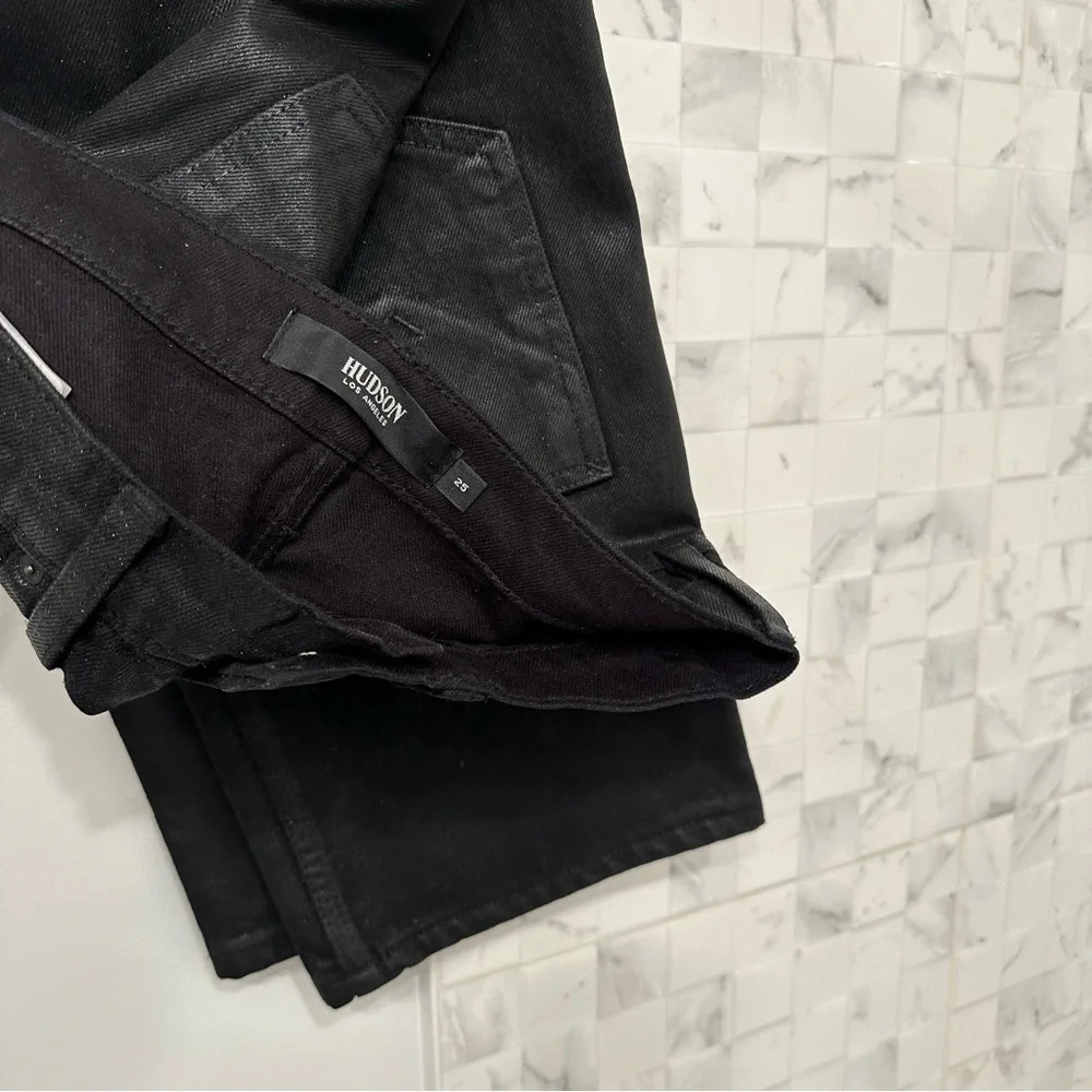 Hudson Noa Mid-Rise Crop Black Coated Jeans Size 25 - Picture 8 of 10